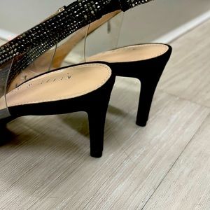 Kelly and Katie Black Zarina pump. Black  microsuede and vinyl .